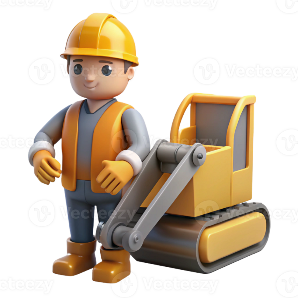 remarkable art deco Construction worker operating machinery with Transparent Background high resolution png