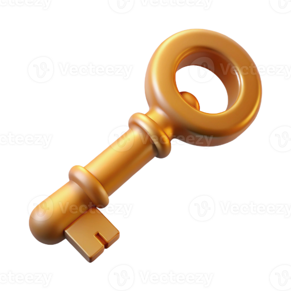 sumptuous vintage Hyper-specific isolated cutout, concept art style render of a vintage skeleton key with Transparent Background artisan png