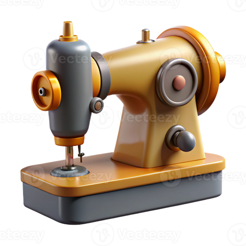radiant peaceful mid-century Concept art style, hyper-specific professional render of a vintage sewing machine with a foot pedal with Transparent Background high quality png
