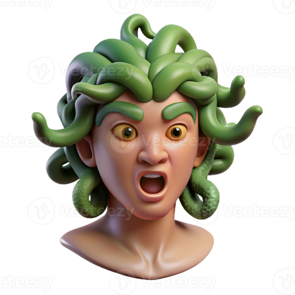 quintessential elegant Photorealistic, isolated cutout of a single Gorgon's severed head, hyper-specific, professional render, concept art style with Transparent Background precision png