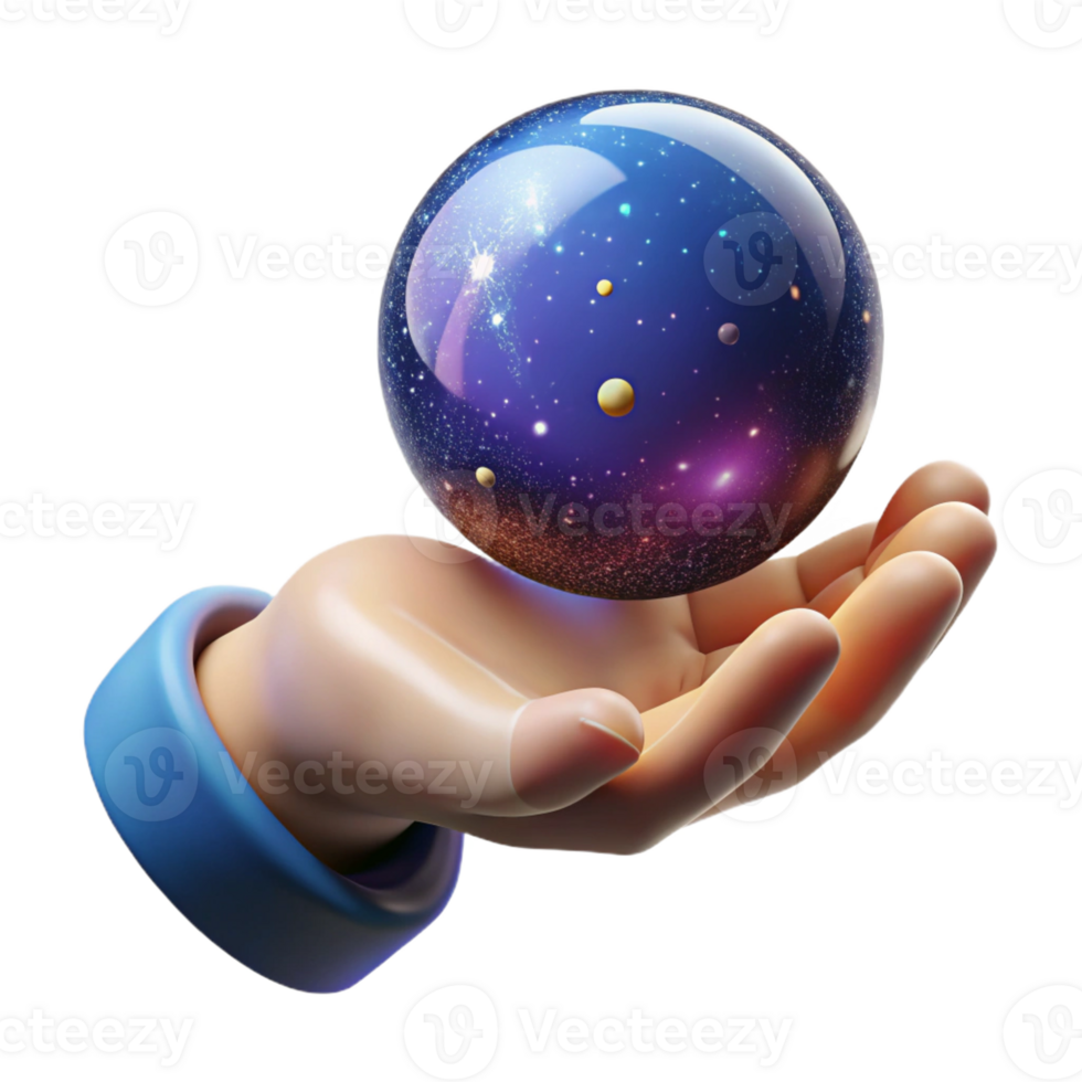 energetic majestic Concept art style, isolated cutout of a human hand holding a miniature galaxy with Transparent Background handcrafted png