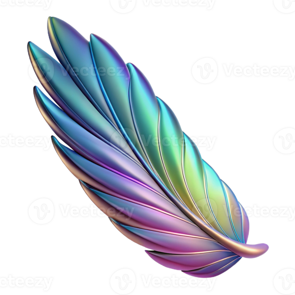 picturesque dynamic gothic A single, abstract wing with iridescent feathers, with Transparent Background masterfully captured png