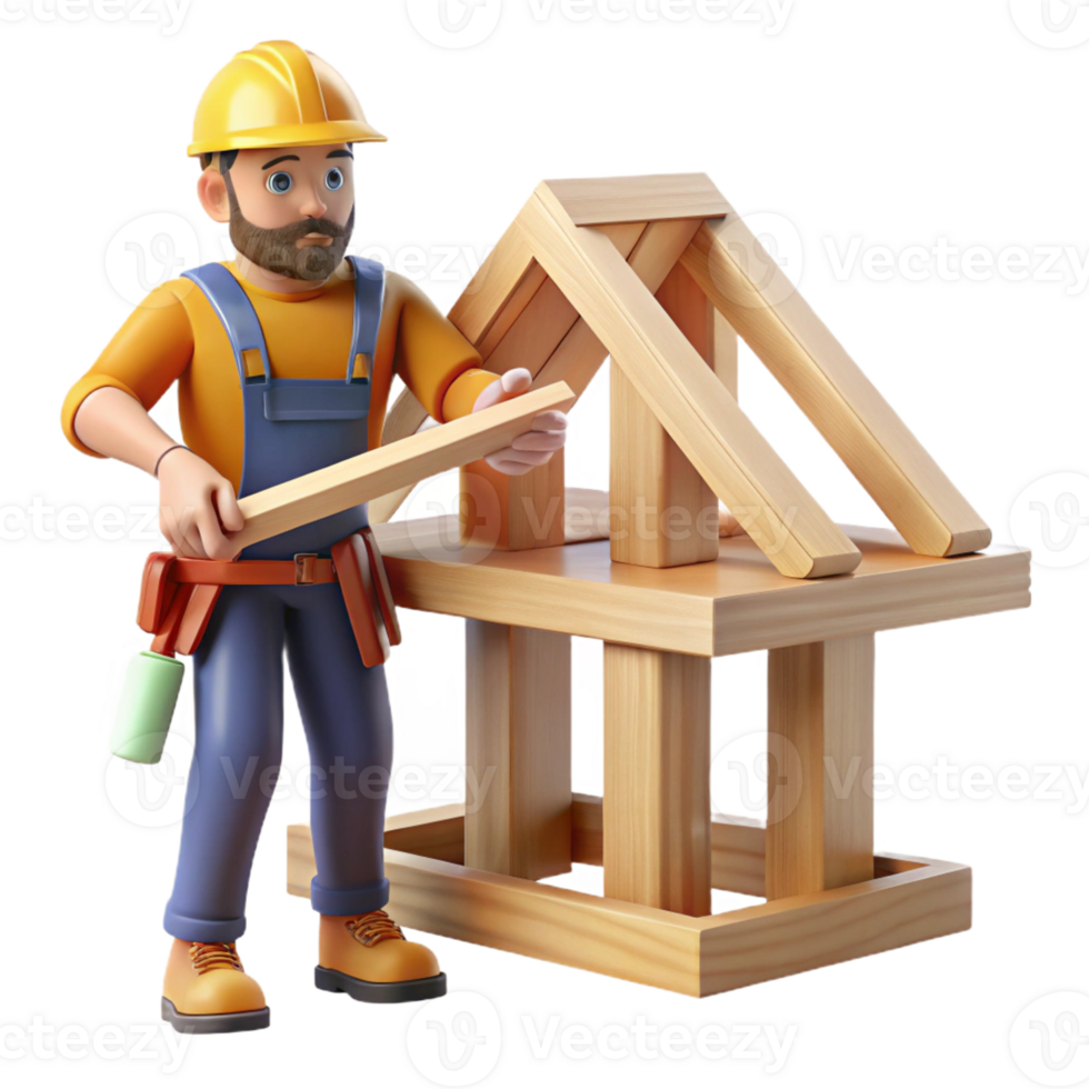 splendid dynamic futuristic Carpenter building a wooden structure with Transparent Background masterfully captured png