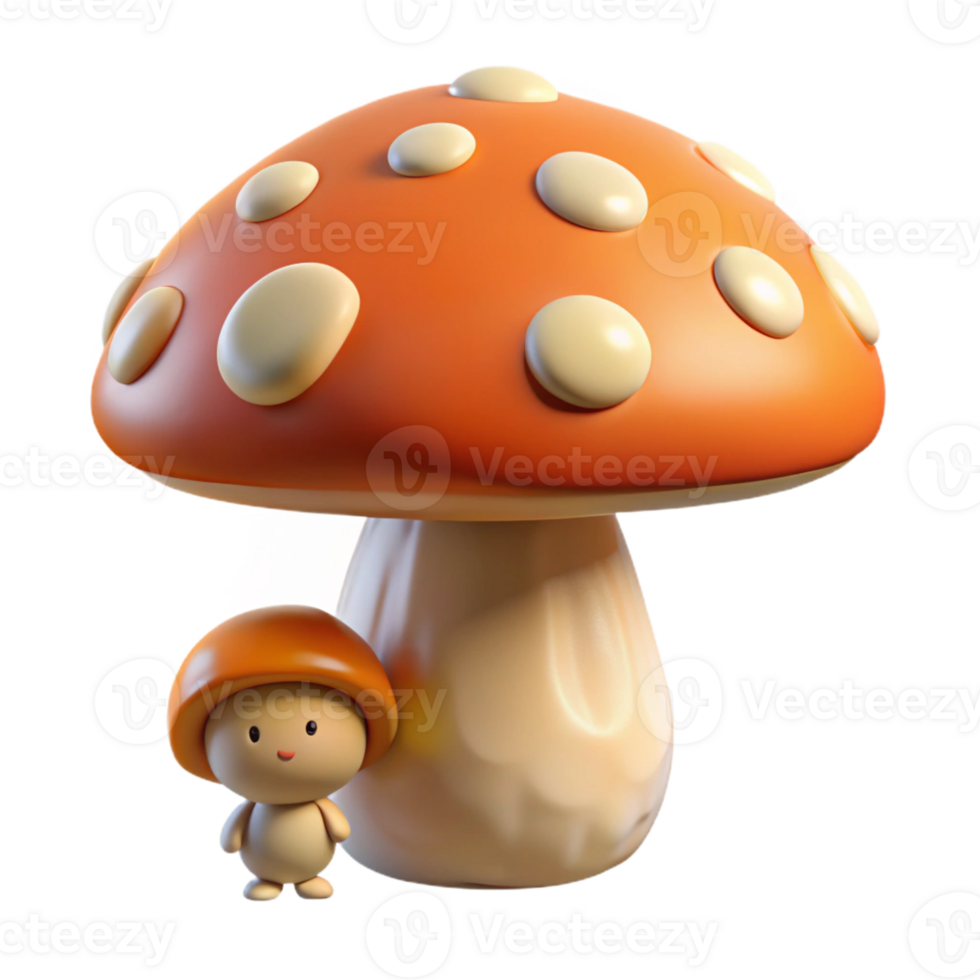 sumptuous abstract Ultra-detailed, hyper-specific, photorealistic render of a single, giant mushroom with a miniature human face on its cap with Transparent Background exclusive png