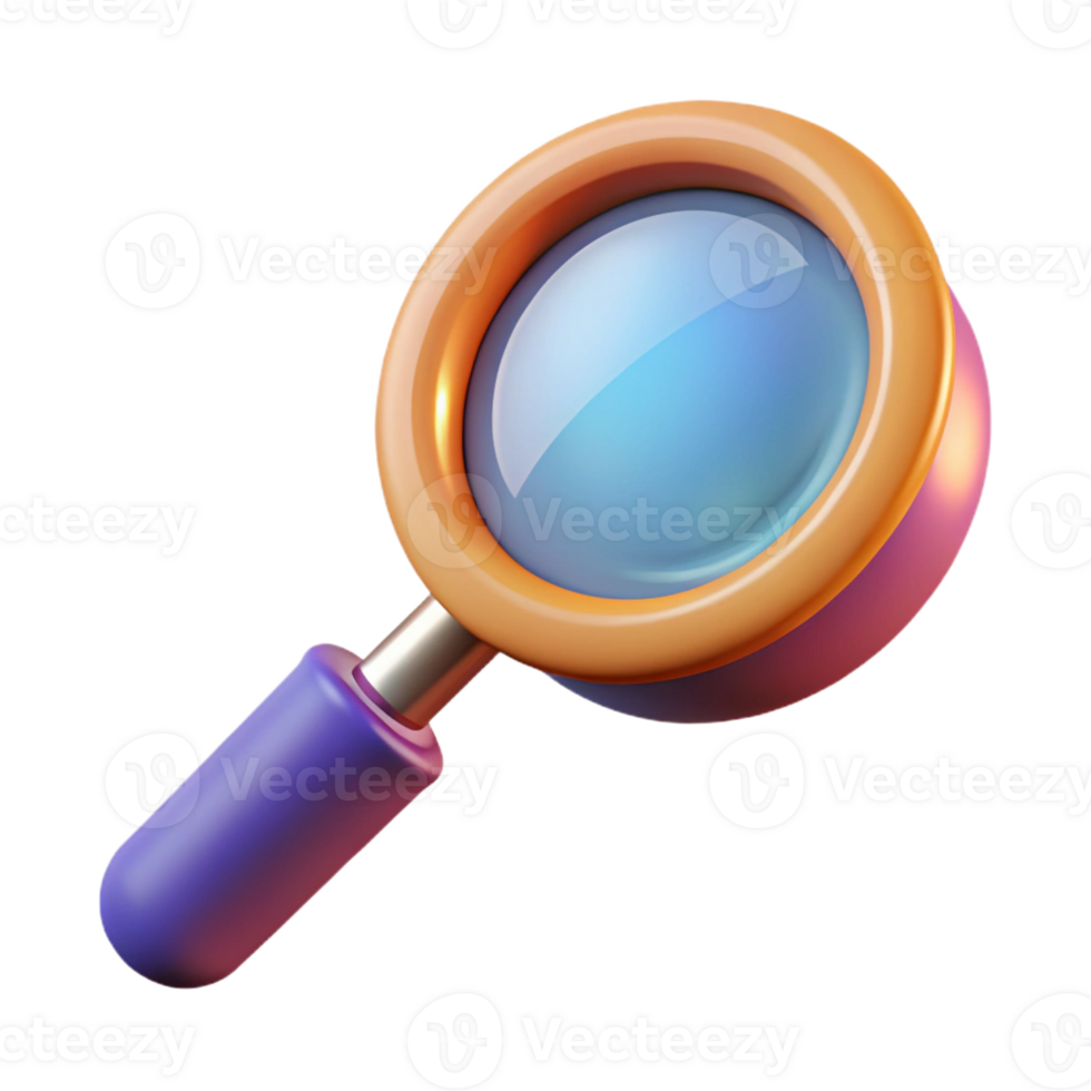 radiant acclaimed A single, abstract magnifying glass with a distorted lens, with Transparent Background png