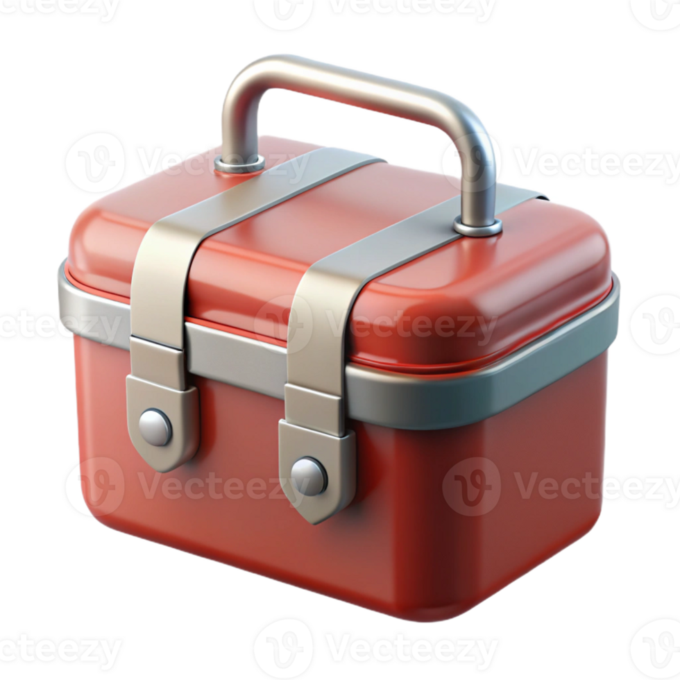 vibrant unparalleled Hyper-specific, isolated cutout concept art style render of a vintage metal lunchbox with Transparent Background png