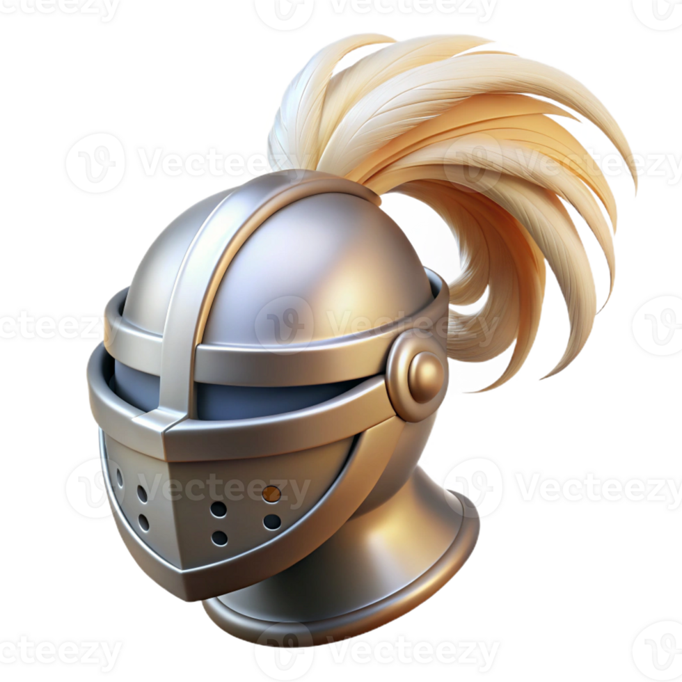 rare elegant A shining knight's helmet with a flowing white plume with Transparent Background masterfully captured png