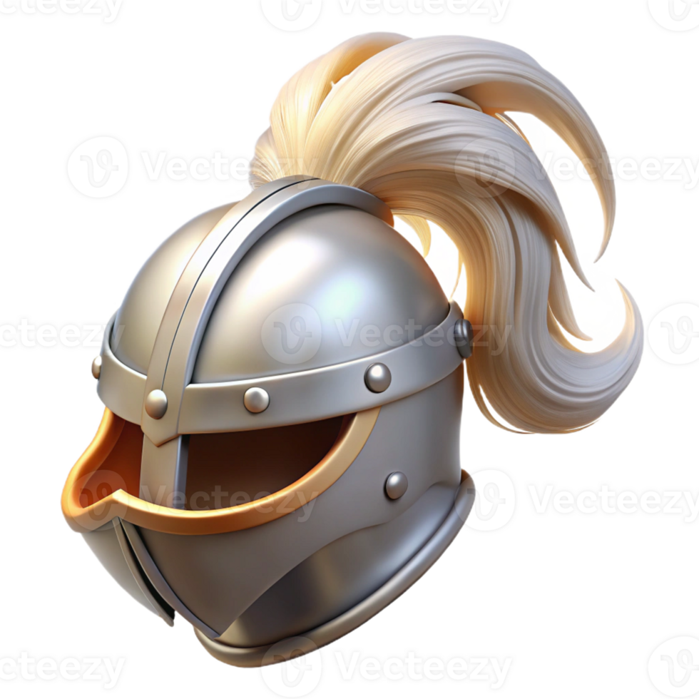 gorgeous notable A shining knight's helmet with a flowing white plume with Transparent Background png