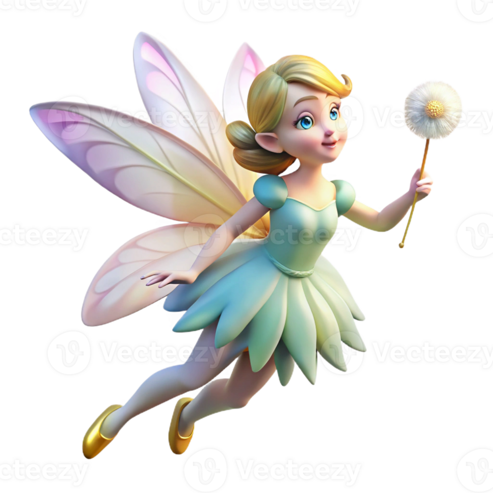 quintessential renaissance A delicate fairy with iridescent wings, holding a dandelion with Transparent Background masterfully captured png
