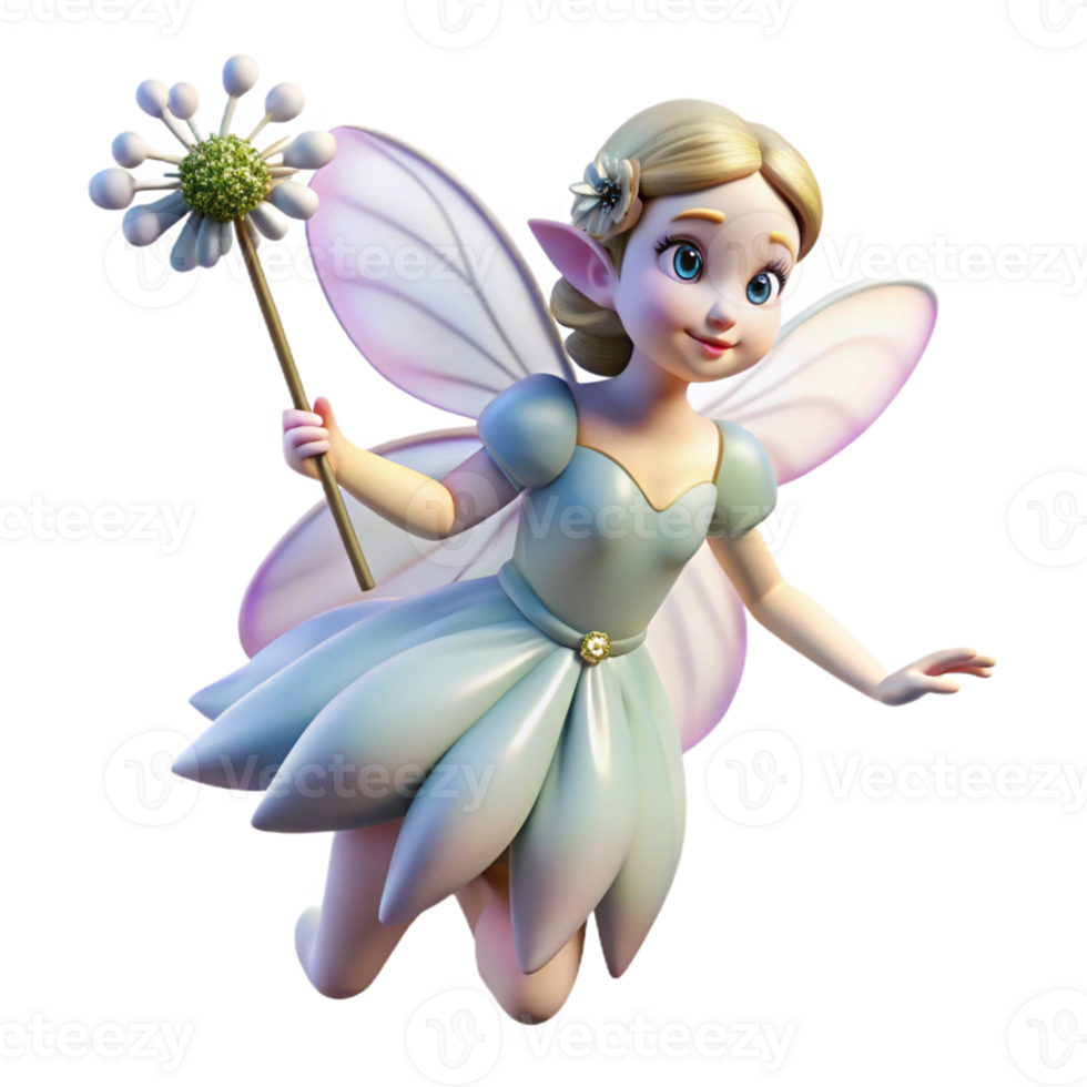 splendid ethereal artistic A delicate fairy with iridescent wings, holding a dandelion with Transparent Background impeccable png