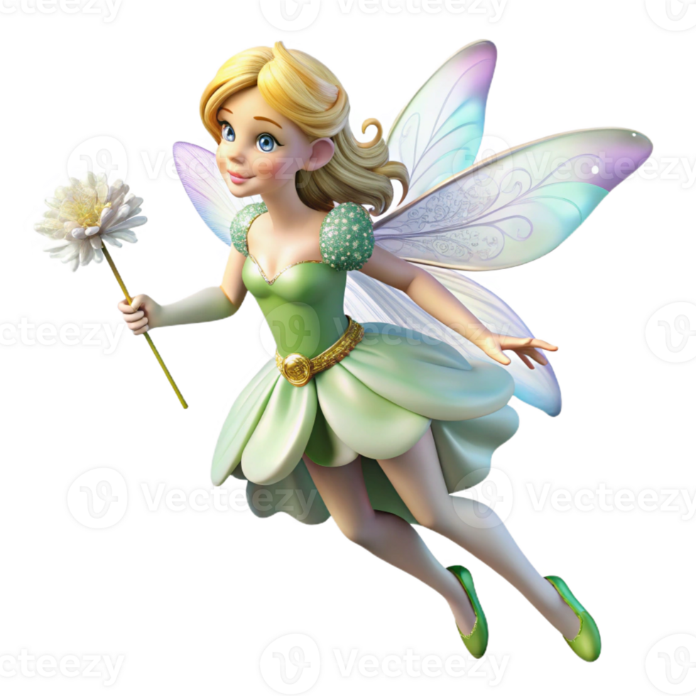 standout surreal A delicate fairy with iridescent wings, holding a dandelion with Transparent Background studio quality png