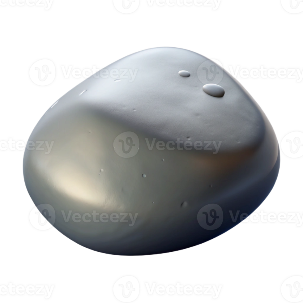 stunning reflective creative Photorealistic, hyper-specific, isolated cutout of a single, wet river stone, grey and smooth with Transparent Background 8K png