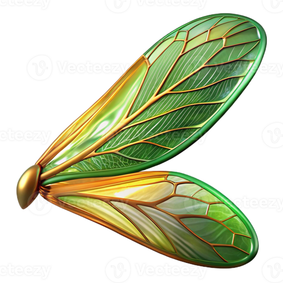 romantic picturesque Photorealistic, hyper-specific, isolated cutout of an Art Nouveau dragonfly wing, intricate venation pattern, translucent amber and green with Transparent Background high quality png