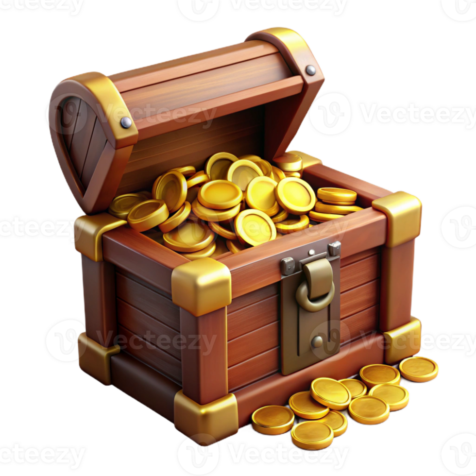 signature tropical A detailed, intricate treasure chest overflowing with gold coins with Transparent Background elite png