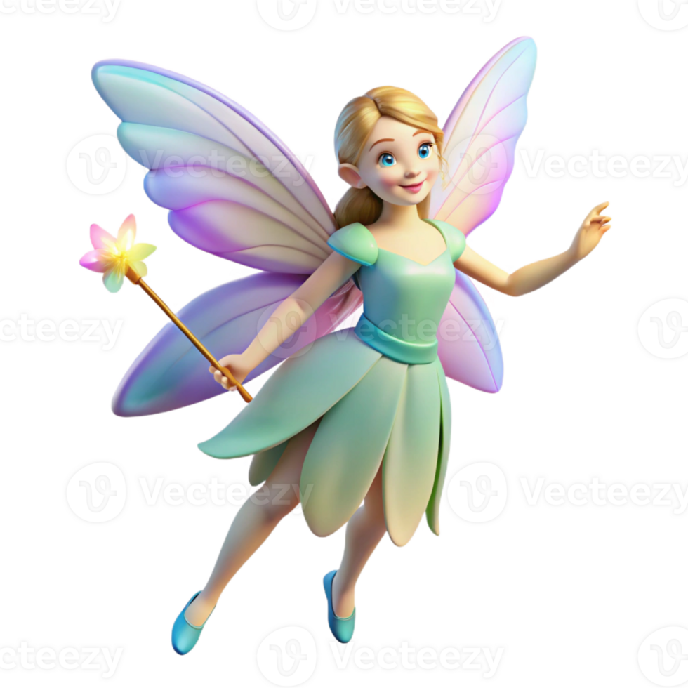 unparalleled minimalist A delicate fairy with iridescent wings, holding a magic wand, with Transparent Background premium png