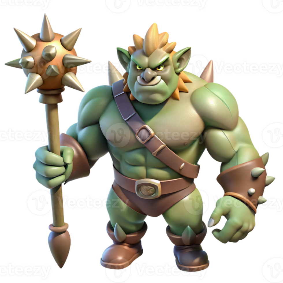 quintessential gothic A powerful, muscular troll with a spiked club with Transparent Background authentic png