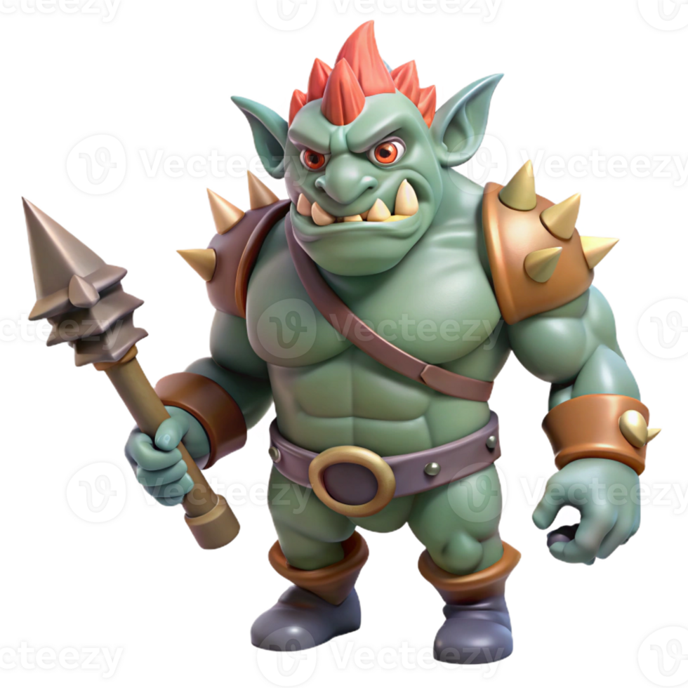 reflective beautiful A powerful, muscular troll with a spiked club with Transparent Background premium png