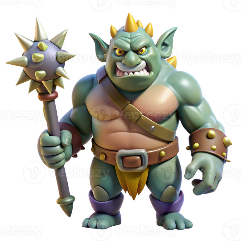 stunning dreamy nordic A powerful, muscular troll with a spiked club with Transparent Background handcrafted png