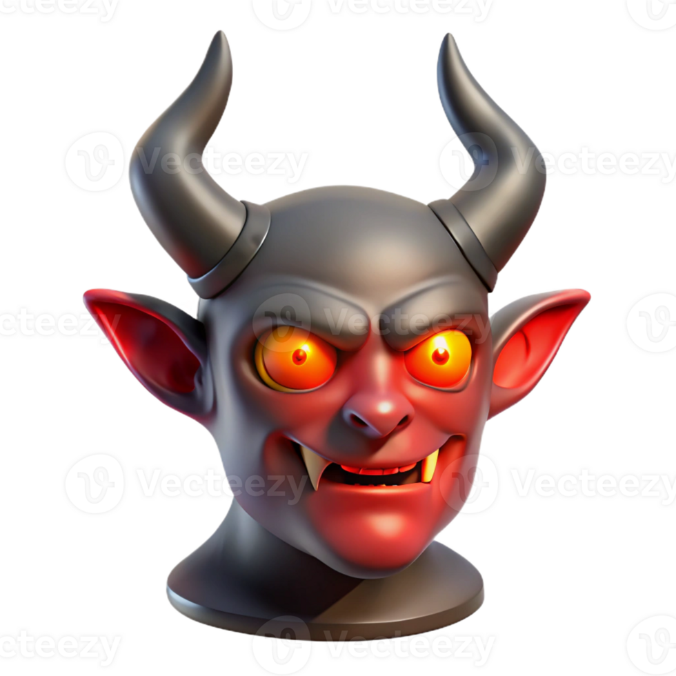 striking iconic A horned demon with glowing red eyes, with Transparent Background png