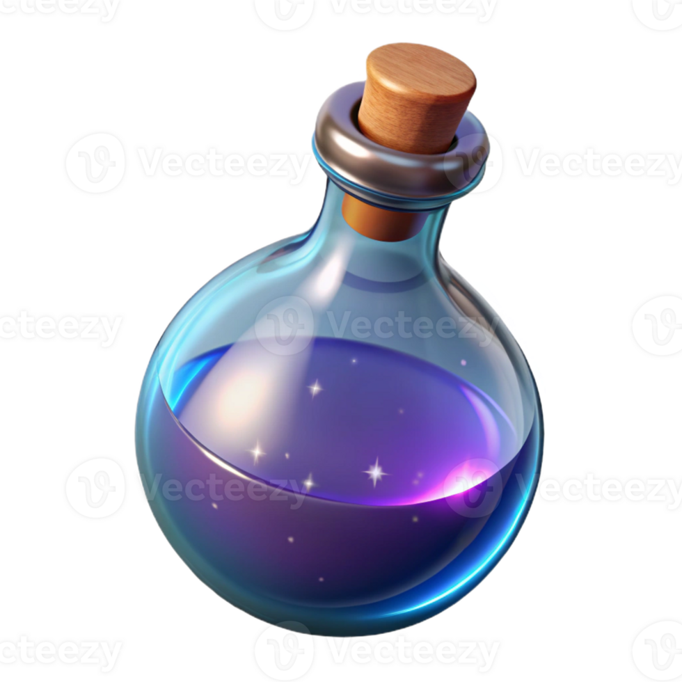 vibrant ethereal elegant A single, sparkling magic potion bottle, with Transparent Background luxury png