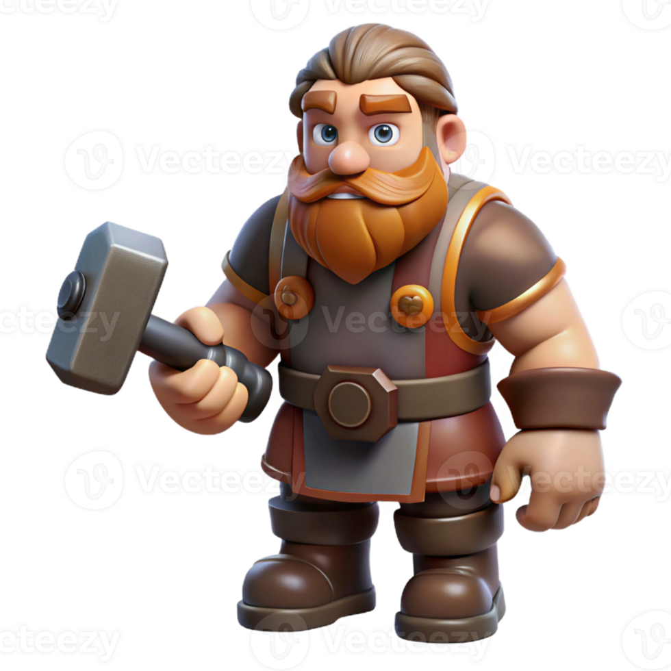 timeless baroque A muscular dwarf blacksmith, holding a hammer, with Transparent Background crisp png