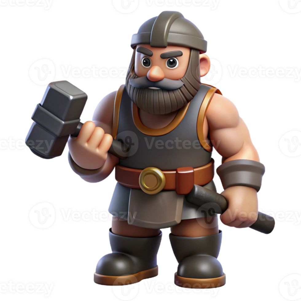 splendid celebrated A muscular dwarf blacksmith, holding a hammer, with Transparent Background png