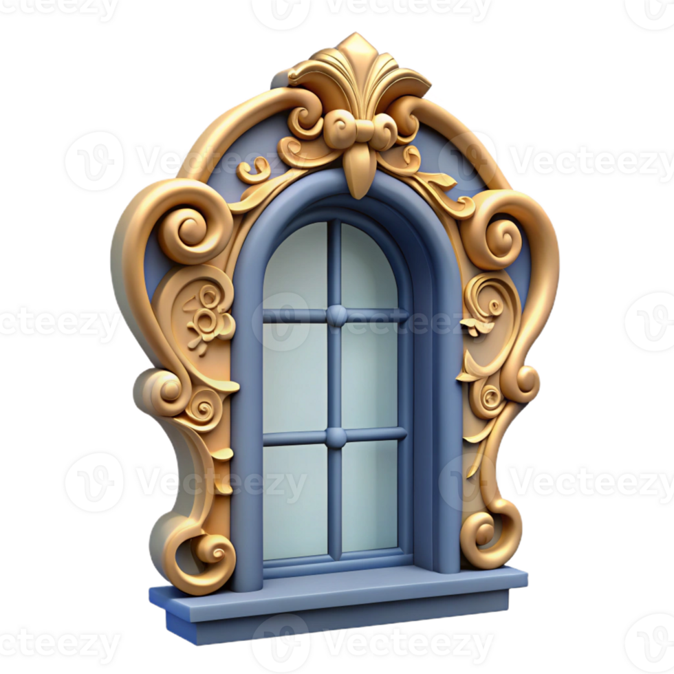 sumptuous passionate mid-century Baroque ornate window frame, with Transparent Background high resolution png