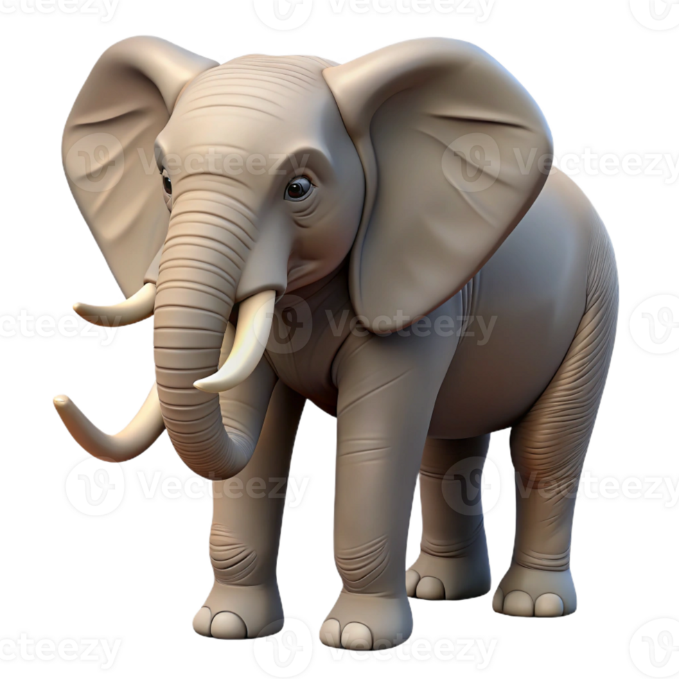 vibrant classic Photorealistic, professional render, isolated cutout of a single African elephant, trunk raised with Transparent Background 8K png