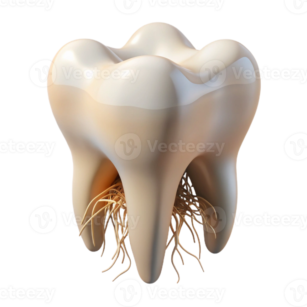 serene intense avant-garde Hyper-specific, ultra-detailed, isolated cutout of a single, human tooth with roots made of intertwined wires with Transparent Background 8K png