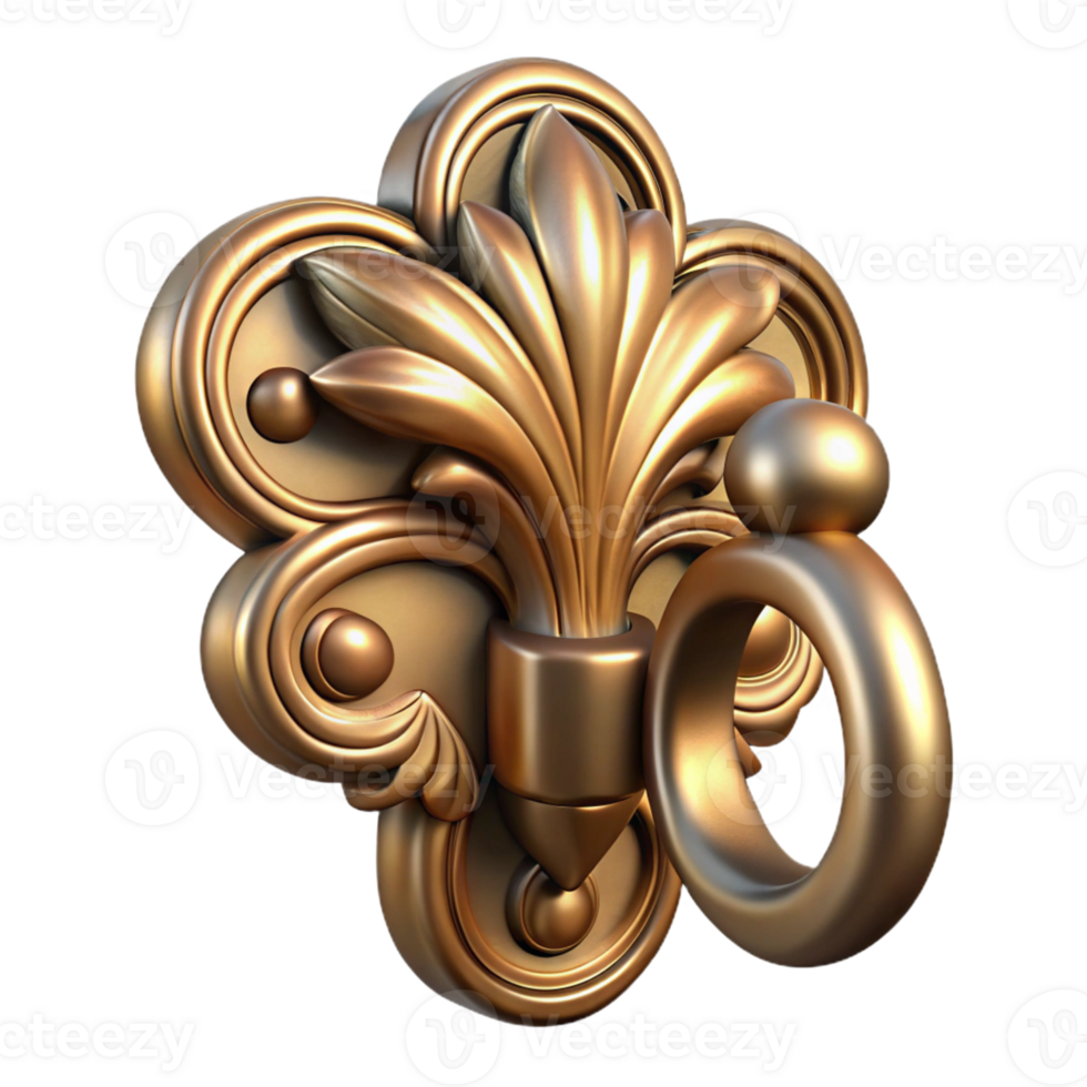 serene urban Hyper-specific, isolated cutout of a single Art Nouveau door handle, brass with a stylized floral design with Transparent Background luxury png