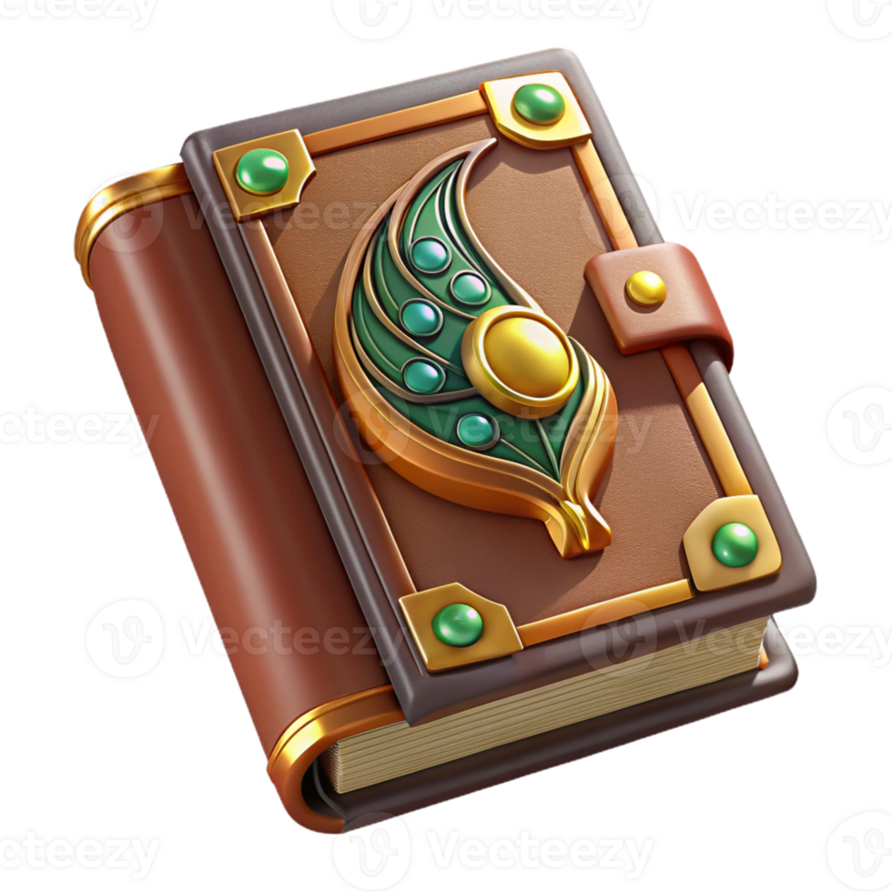 unforgettable contemporary Hyper-specific, isolated cutout of an Art Nouveau book cover, leather bound with gold tooling and a stylized peacock design with Transparent Background handcrafted png