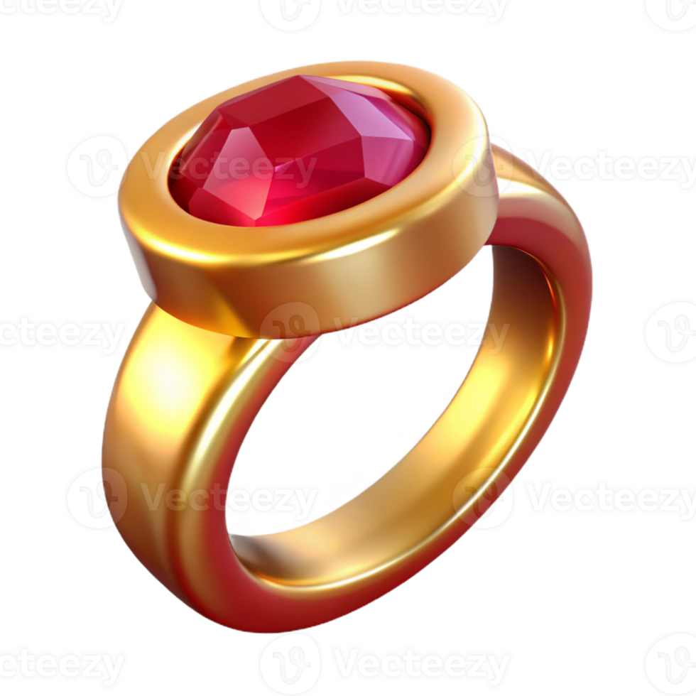 spectacular distinctive A single, polished, golden ring with a large ruby with Transparent Background png