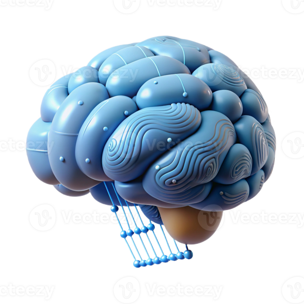 romantic breathtaking Ultra-detailed, professional render of a floating brain emitting binary code with Transparent Background original png