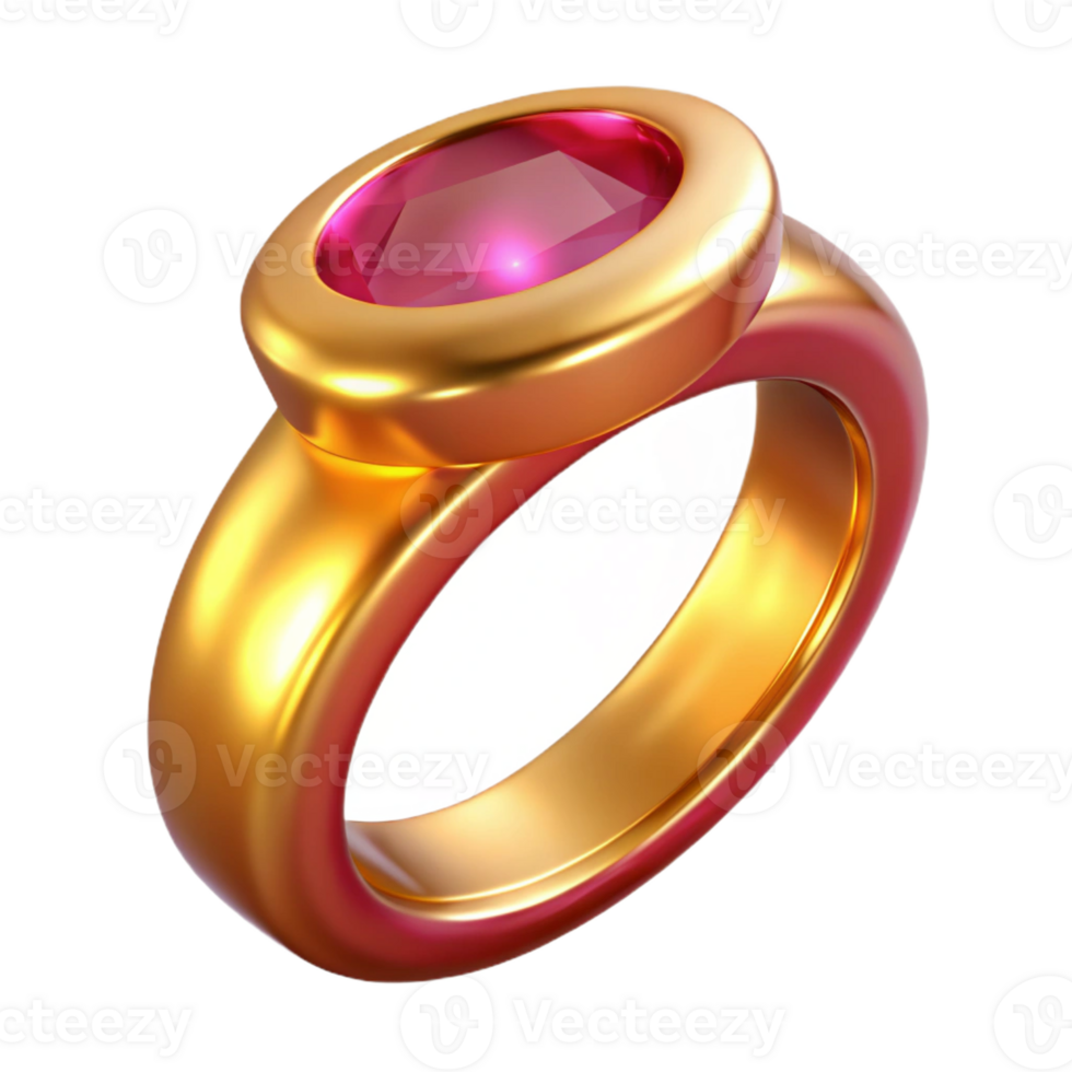 reflective magnificent A single, polished, golden ring with a large ruby with Transparent Background expertly shot png