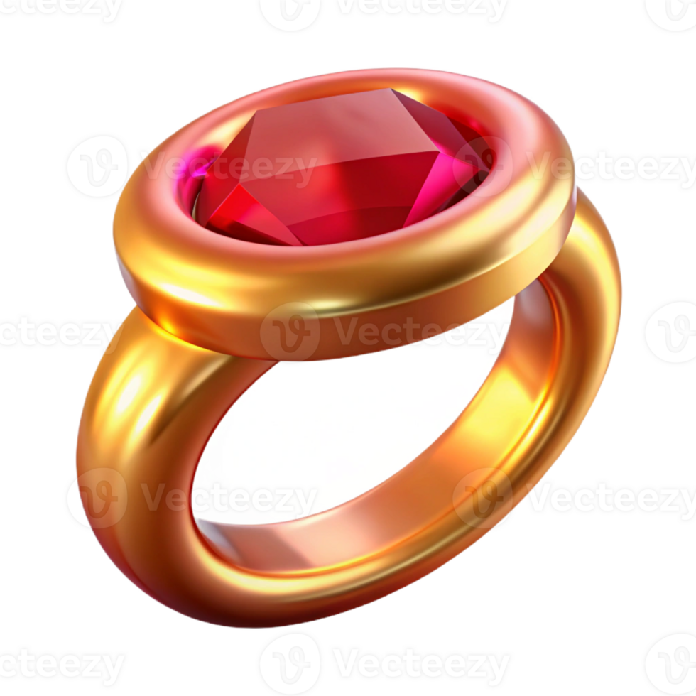 picturesque exceptional A single, polished, golden ring with a large ruby with Transparent Background png