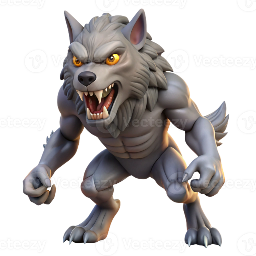 pristine energetic contemporary A ferocious werewolf, mid-transformation, with Transparent Background museum quality png
