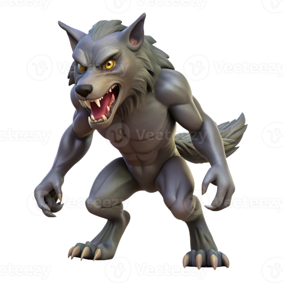 romantic dazzling A ferocious werewolf, mid-transformation, with Transparent Background genuine png