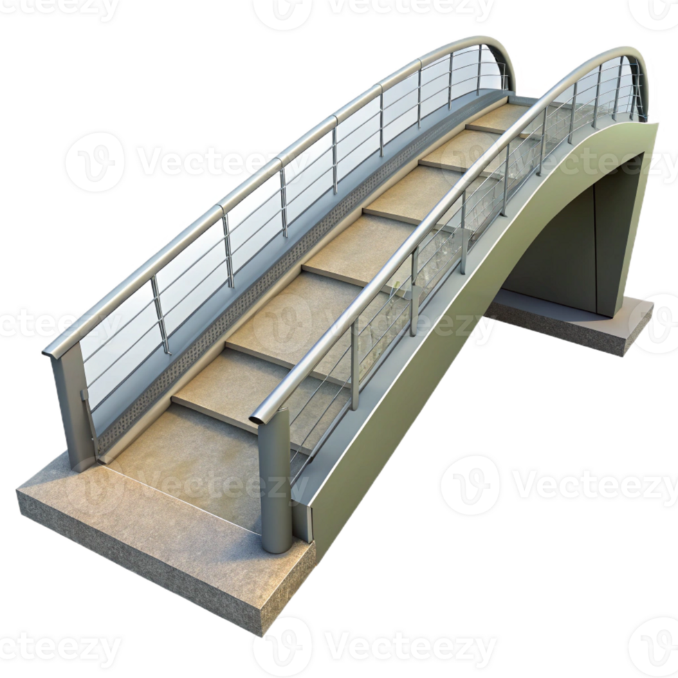 sought-after minimalist Modern pedestrian bridge, concrete and steel, with Transparent Background precision png