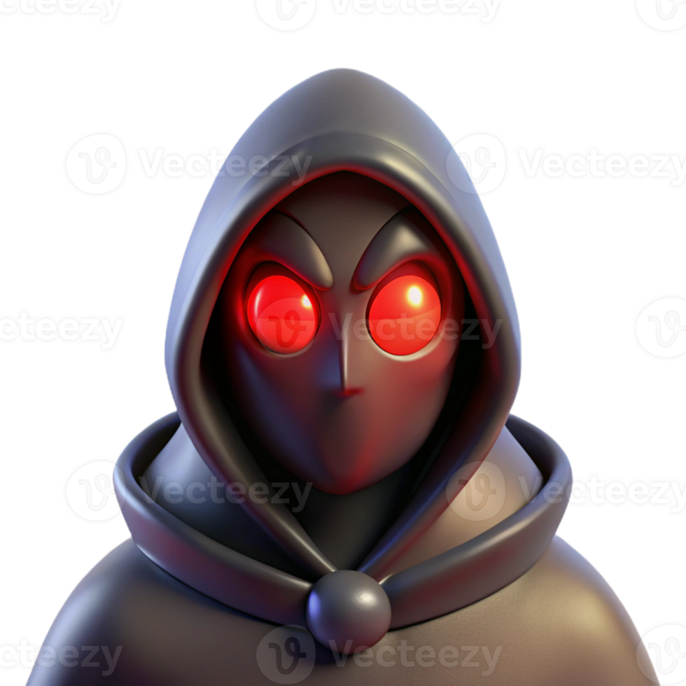 remarkable renaissance A mysterious, hooded figure with glowing red eyes with Transparent Background 8K png