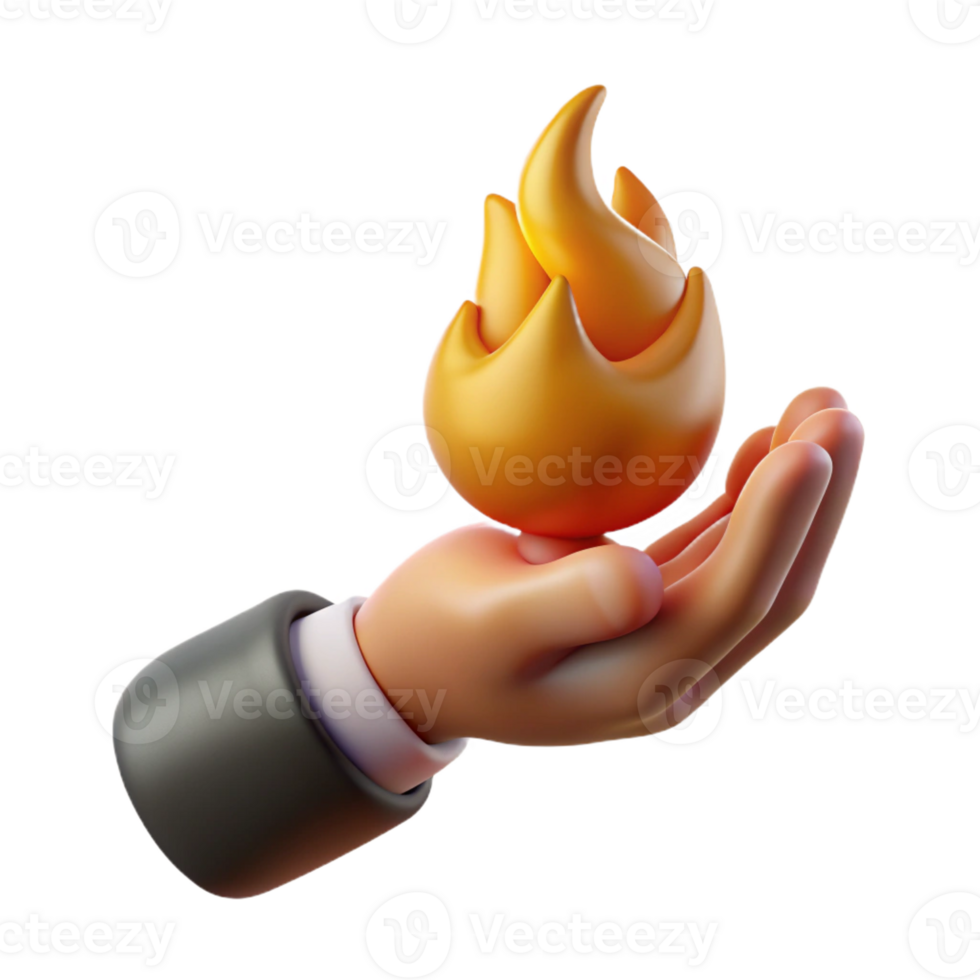 reflective radiant Concept art style, isolated cutout of a single, disembodied hand holding a flickering flame with Transparent Background high quality png