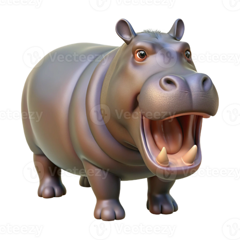 remarkable artistic Photorealistic, professional render, isolated cutout of a single hippopotamus, mouth open with Transparent Background exclusive png