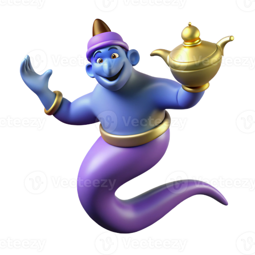 pristine standout A powerful genie emerging from a lamp, with Transparent Background png