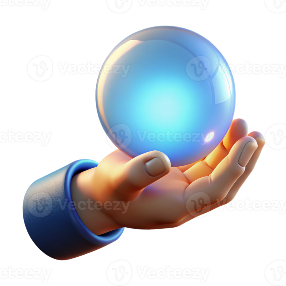striking joyful organic A single, realistic, human hand holding a glowing orb of light with Transparent Background fine detail png