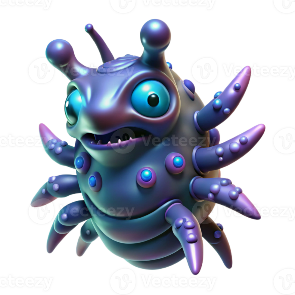 serene timeless Concept art style, isolated cutout of a bioluminescent alien parasite, hyper-specific details with Transparent Background png