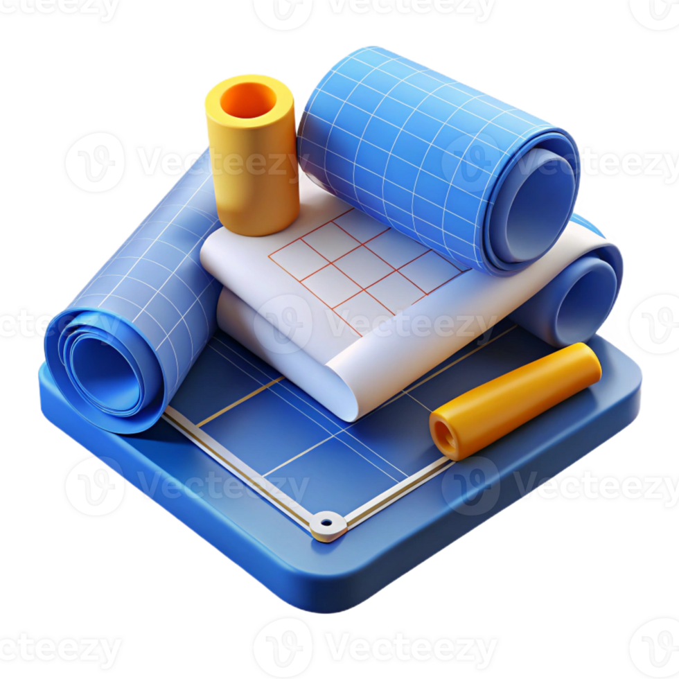 vibrant sought-after Blueprints rolled, architectural drawings, with Transparent Background png