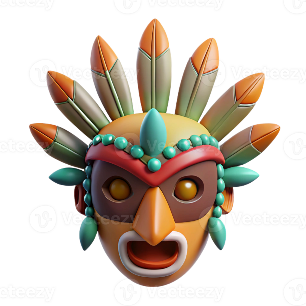radiant gothic A stylized tribal mask with feathers and beads, with Transparent Background flawless png