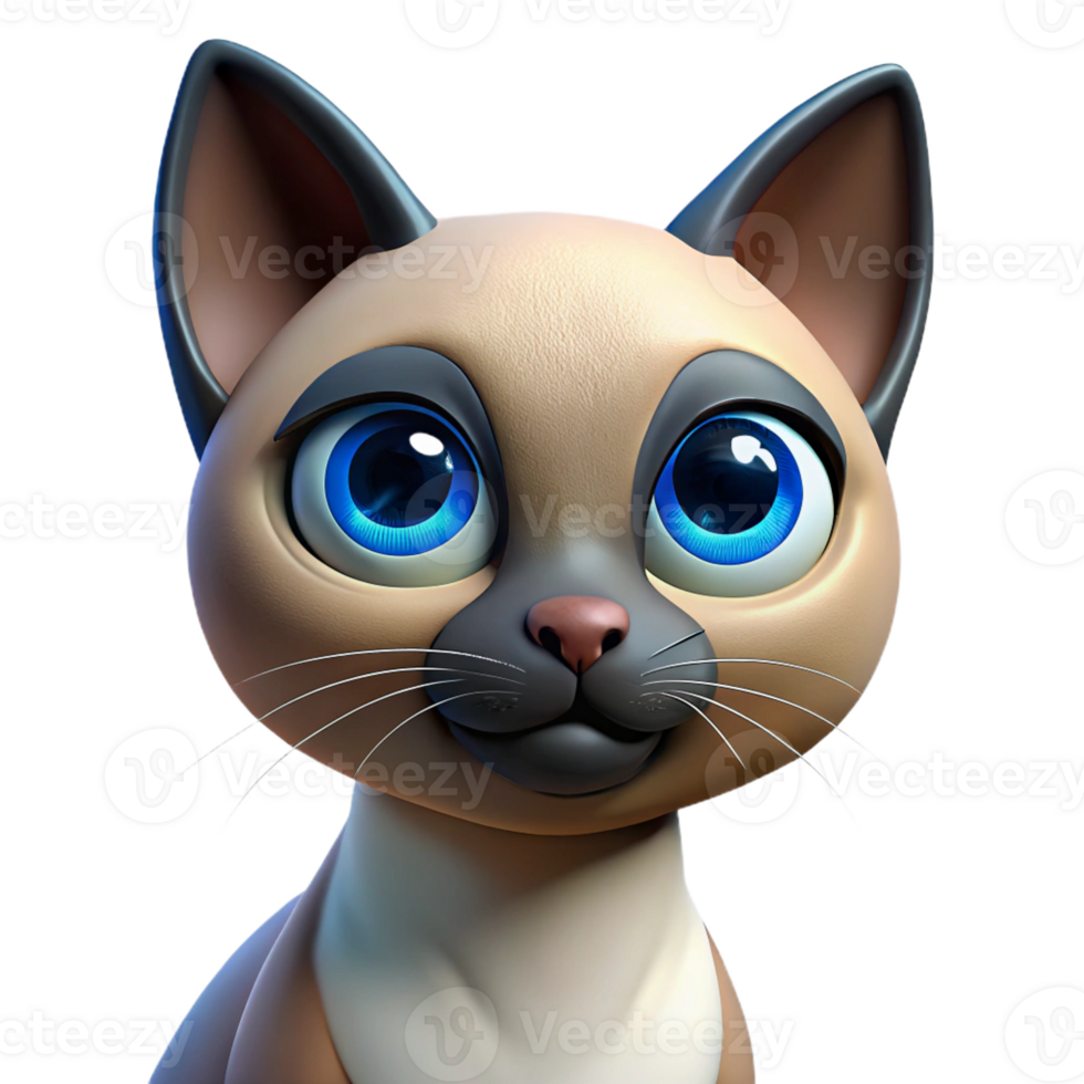 picturesque passionate bohemian Siamese cat, blue eyes, curious expression with Transparent Background crisp png
