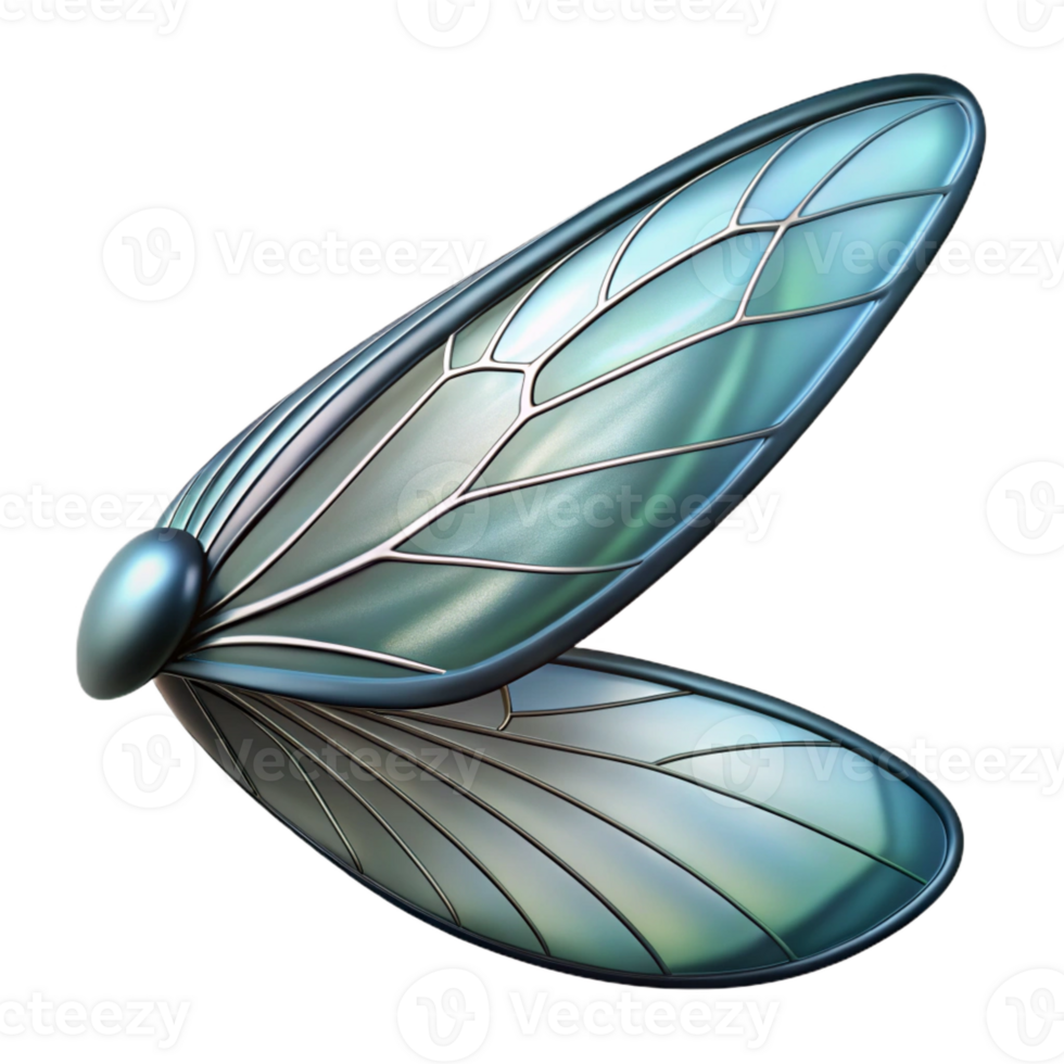 romantic radiant Ultra-detailed, photorealistic isolated cutout of a biomechanical insect wing with metallic veins with Transparent Background high quality png