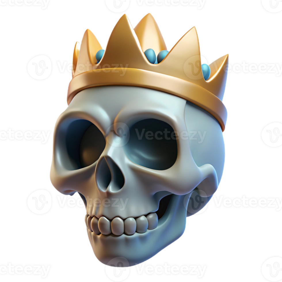 signature elegant A single, realistic, human skull wearing a crown with Transparent Background refined png