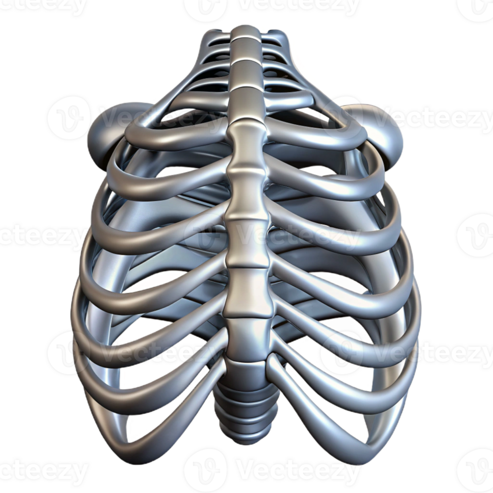 spectacular exemplary Photorealistic, ultra-detailed isolated cutout of a biomechanical ribcage with metallic reinforcement with Transparent Background png